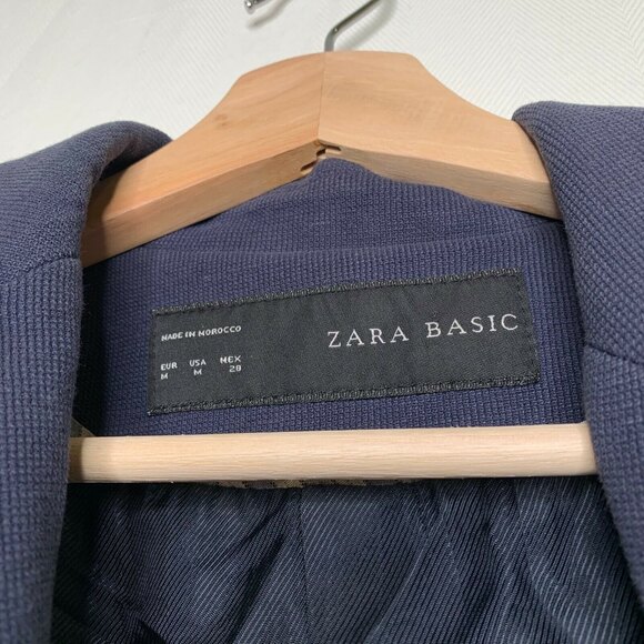 Zara Basic Schoolboy Blazer Knit Navy Blue Womens Sz M Zip Cuffs Single Button - Picture 10 of 10